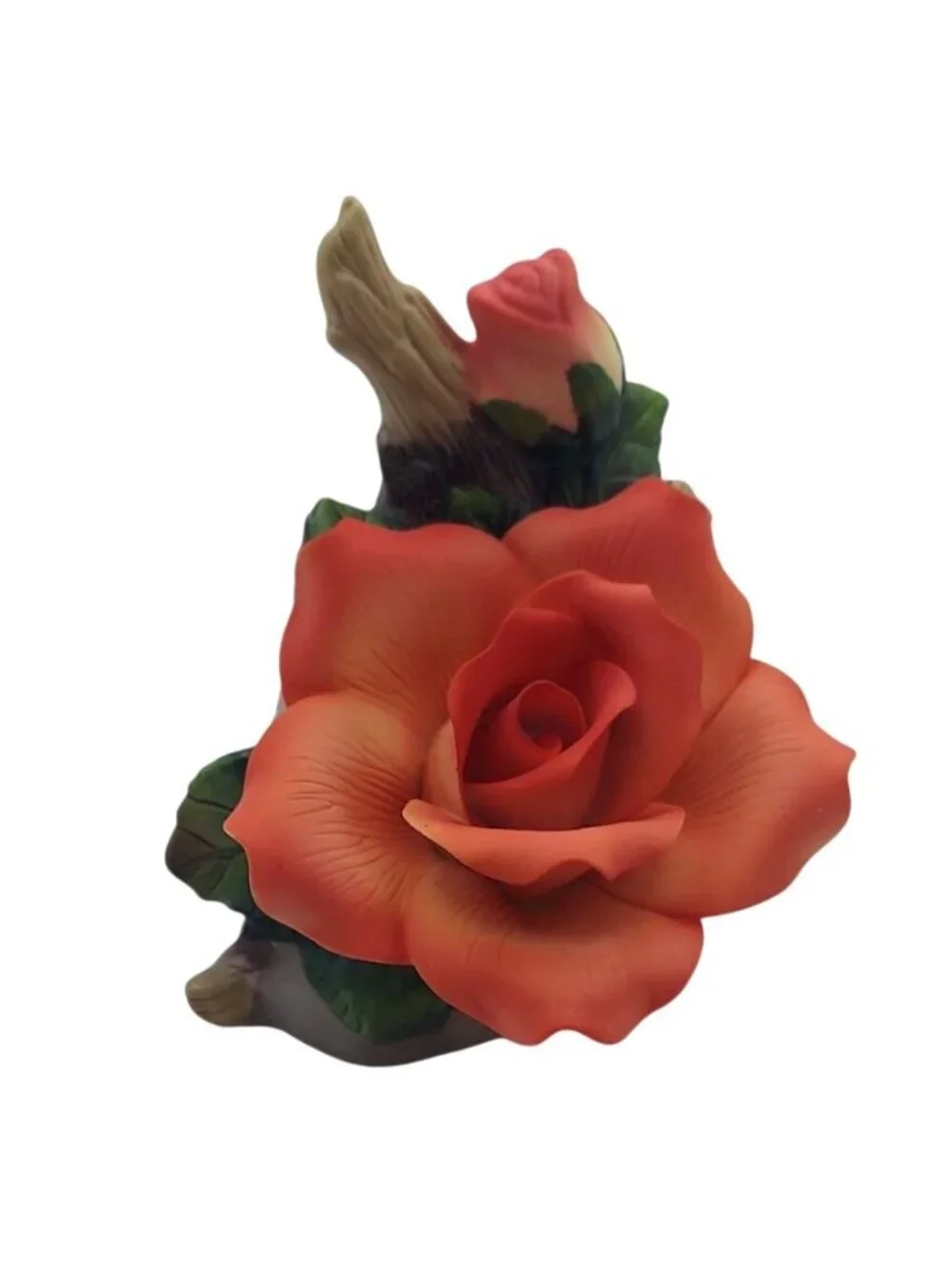 Capodimonte Style Porcelain Double Pink Rose on Branch Decorative Night Light